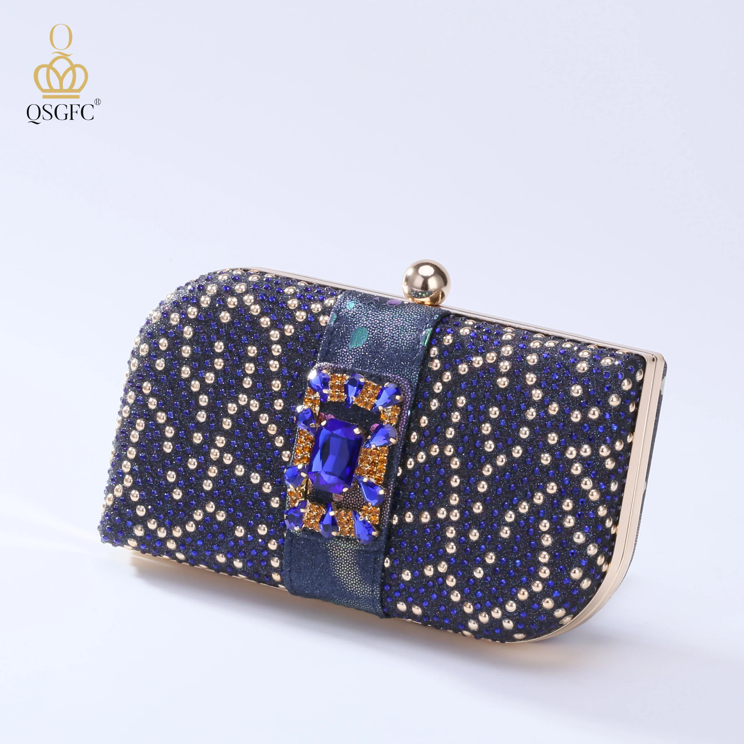 Italian Design Newest Fashion Elegant Navy Color Ladies Shoes and Bag Set With Rhinestone Decoration