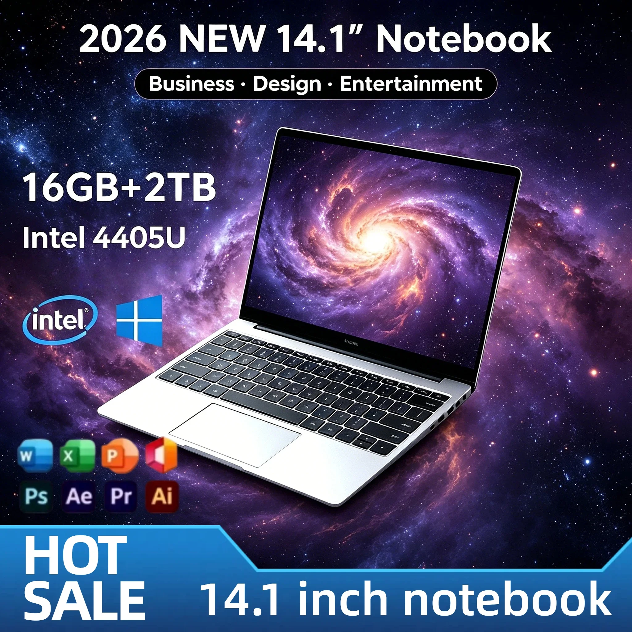Ultra Slim 14.1 Inch Laptop Intel Pentium 4405U 2.1GHz 2C4T 16GB DDR4 2TB SSD 1920x1080 Gaming Office Study PC Ultra Pro