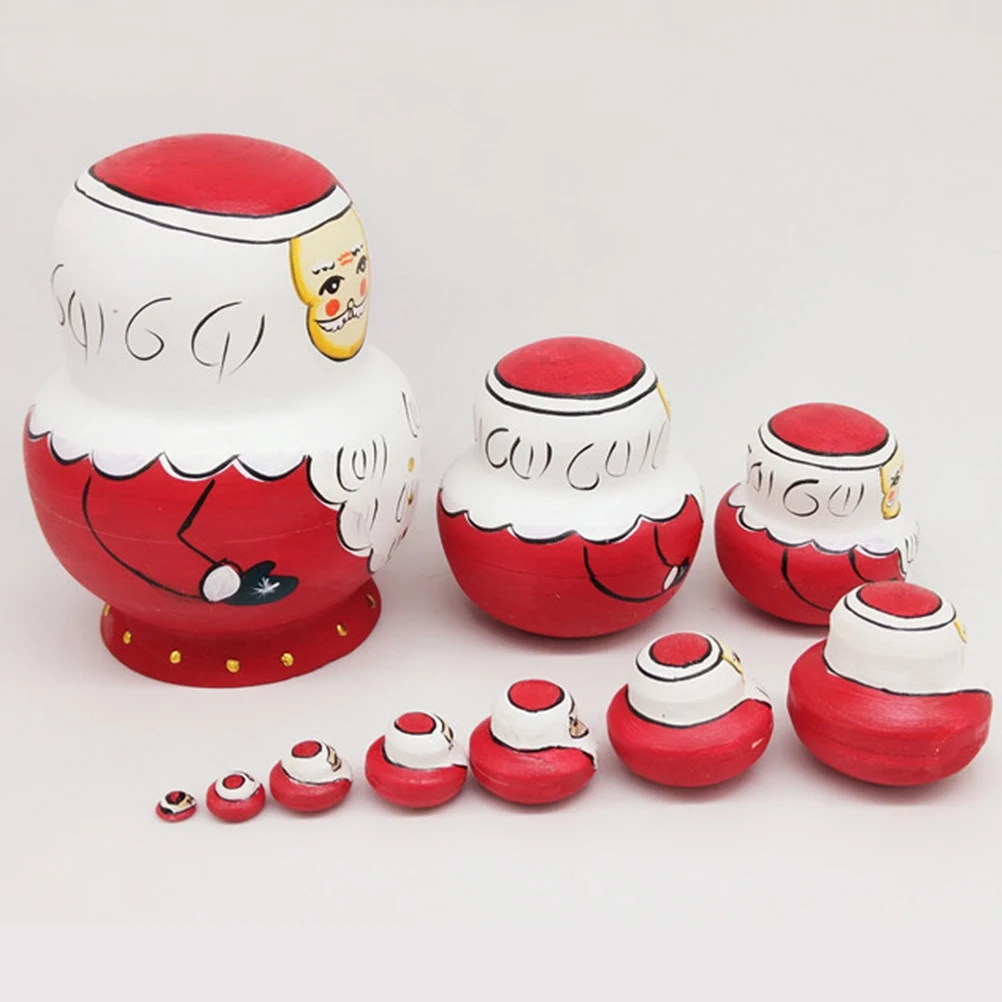 

10 PCS Santa Neating to Stack Christmas Themed Bamboo Toys Handmade Wood