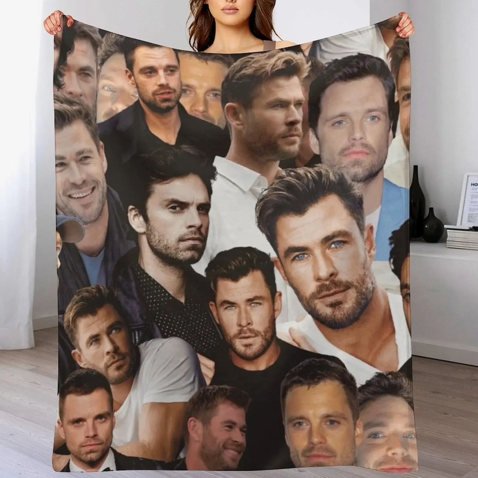 sebastian stan and Chris Hemsworth photo collage Throw Blanket for babies Baby Blankets