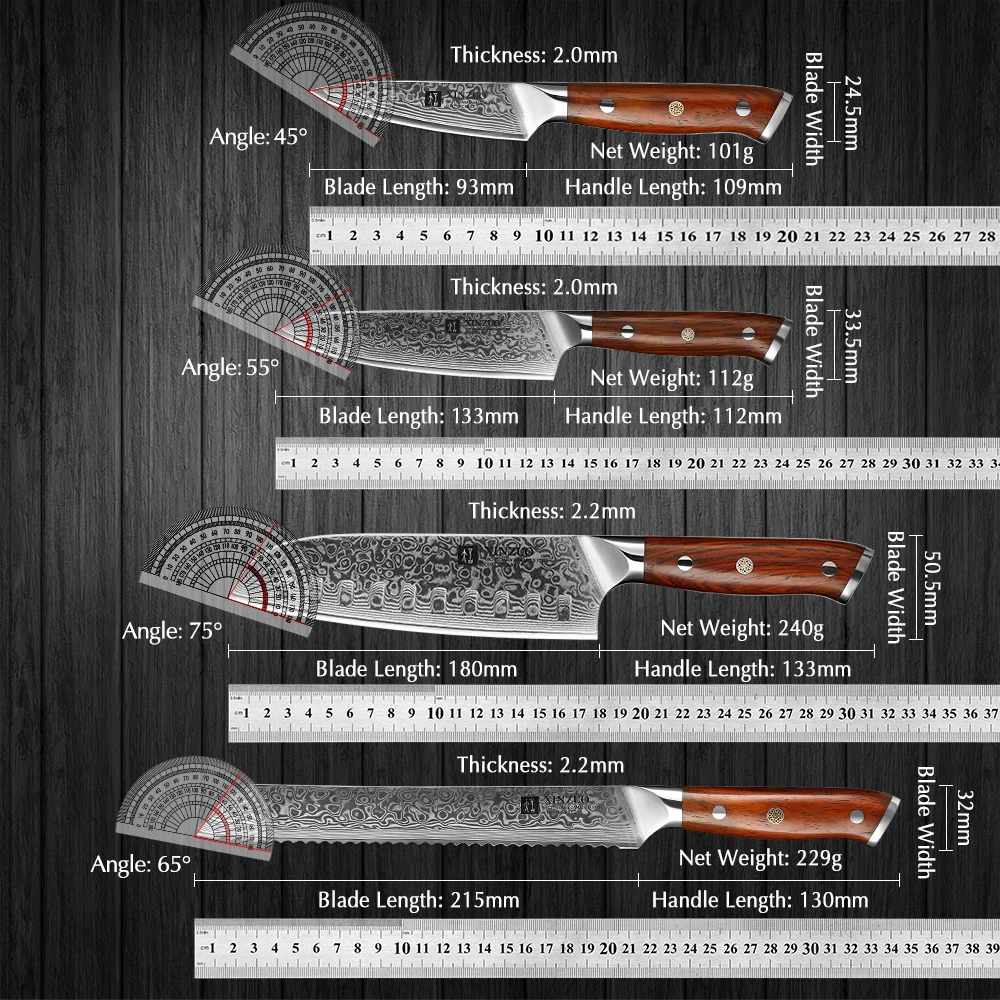 XINZUO 7PCS VG10 Damascus Steel Knife Set 67 Layers Rosewood Handle 60HRC Sharpness International Standard Gift Box Kitchen Tool