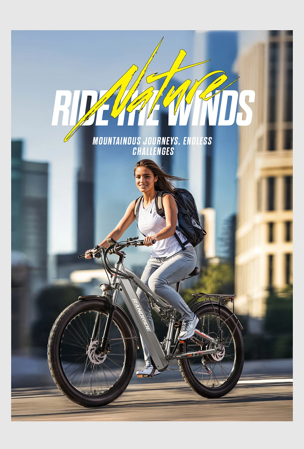 RANDRIDE YG90 Elektrofahrrad mit Hydraulischer Bremse, 48V17AH Akku, 1000W Motor, 27,5 Zoll Reifen, City-Pendler E-Bike