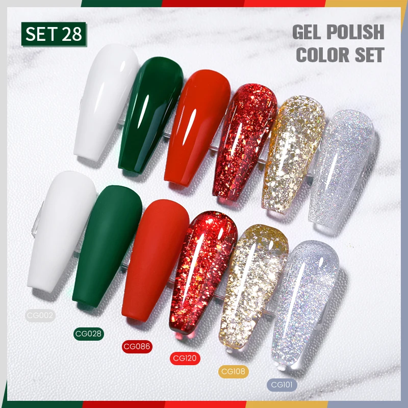 BORN PRETTY Christmas Gel Nail Polish Set 6PCS 10ml Winter Green Red Black White Color Gel Varnis Semi Permanent Gift for Xams