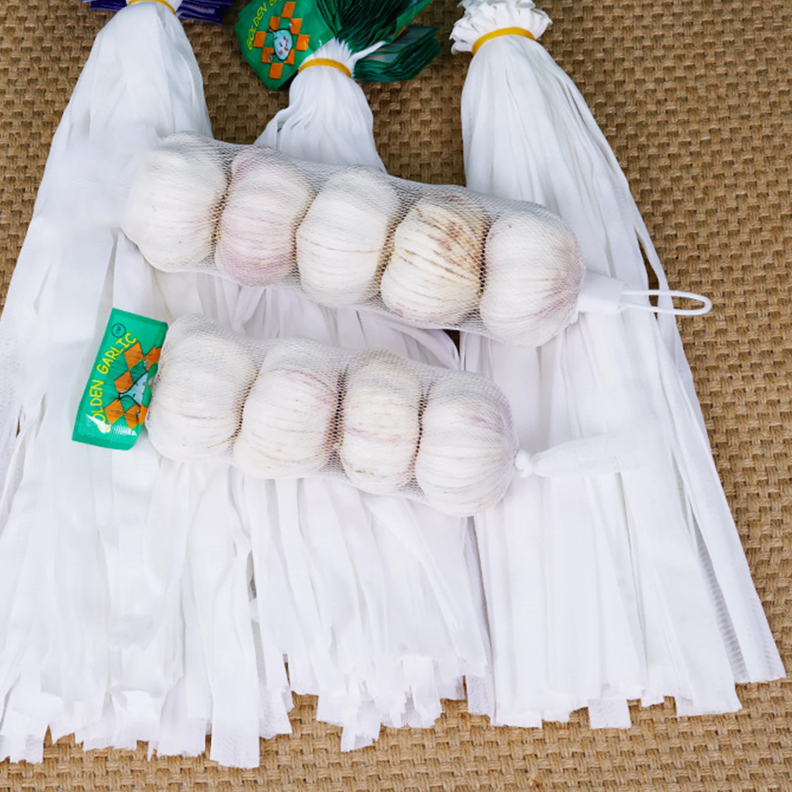100PCS Garlic Ginger Mesh Storage Bags Breathable Net Bags Fruit And Vegetable Storage Net Bag For Ginger Garlic Potatoes Onions