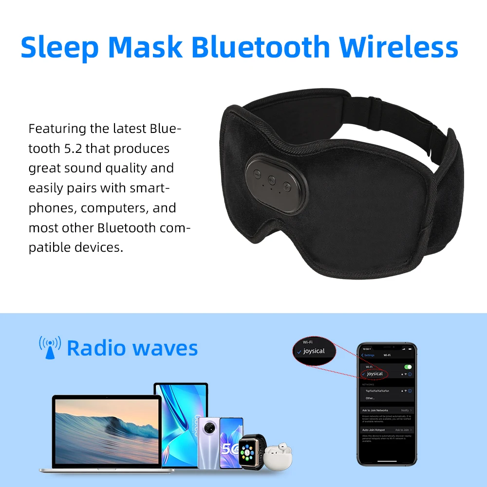 Sleep Headphones 5.2 Bluetooth Sleep Mask Cooling Eye Shade with Music and Ultra Thin Speakers for Sleeping Travel