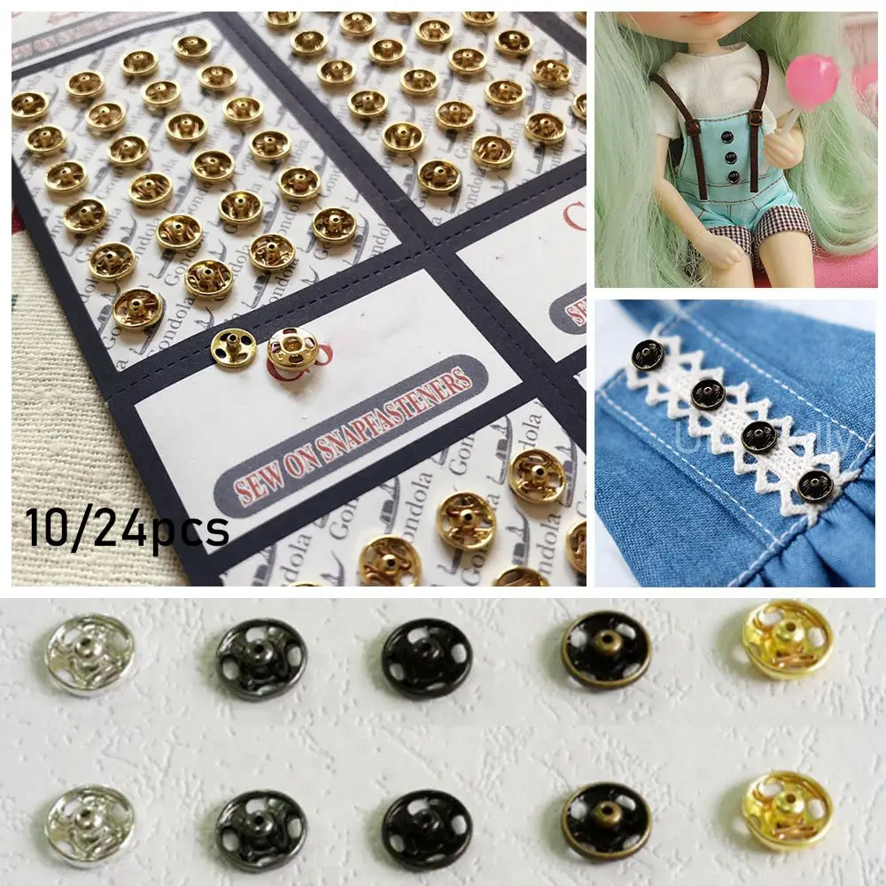 10/24Pcs Mini Buttons Doll Clothes 5mm Round Metal Buckle Invisible Snap Cartoon Doll Clothing Sewing DIY Handmade Accessories