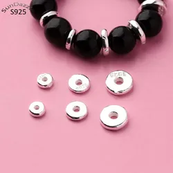 Real Pure Solid 925 Sterling Silver Round Flat Beads With Hole Spacers Loose Bead Rings Jewelry Making Findings