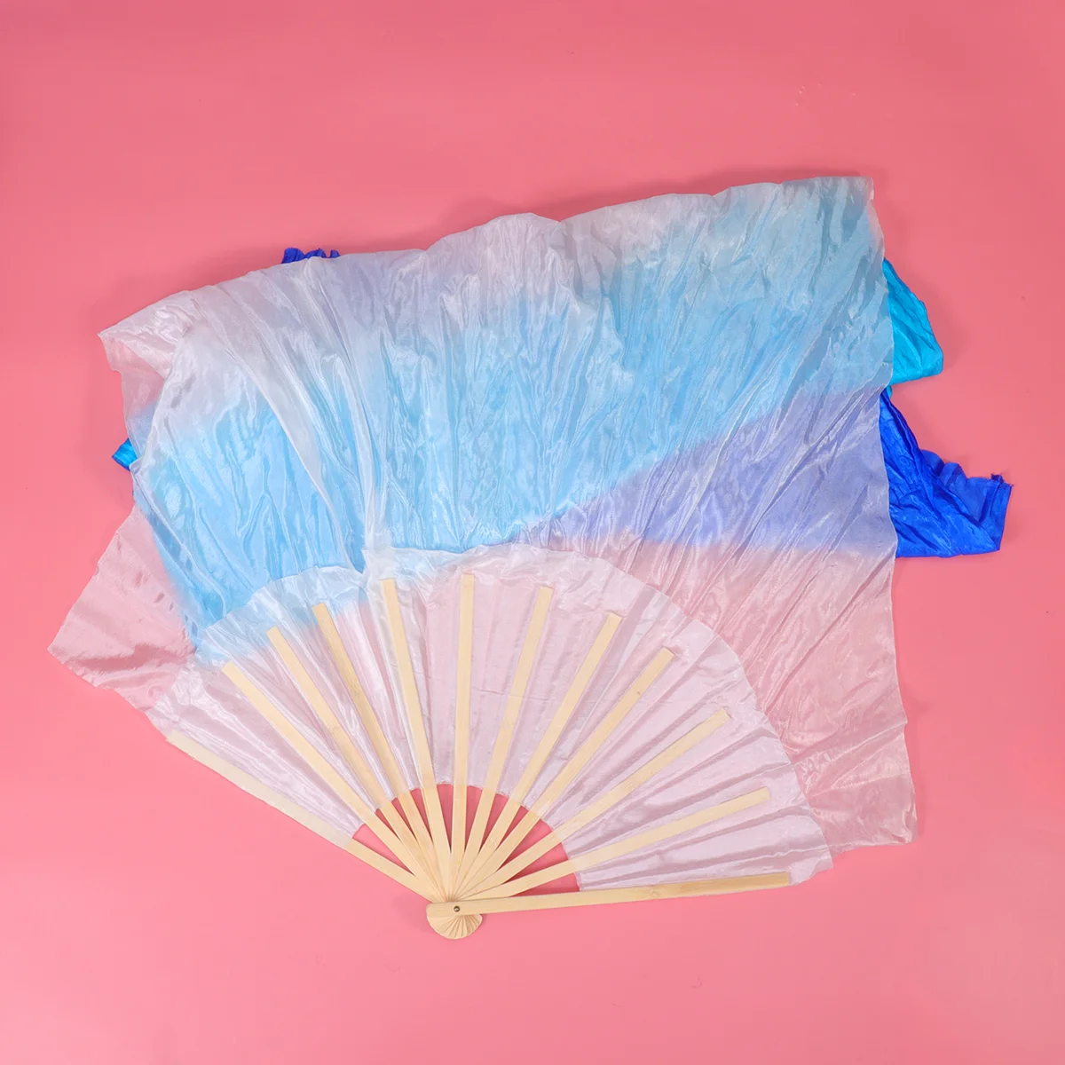 

18m Lengthened Fan Veils Silk Bamboo Fans Gradient Color Fan for Women Adults (White Gradual Dark Blue)