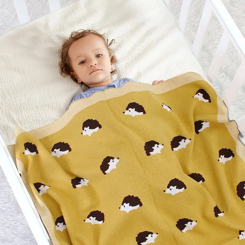 Baby Blanket 100%Cotton Knitted Newborn Girl Boy Stroller Swaddling 100*80CM Cute Hedgehog Infant Kids Bedding Crib Plaid Quilts