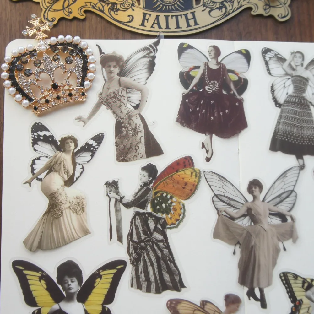 

28pcs 20th Century Fashion Ladies Style PVC Sticker Scrapbooking DIY Gift Packing Decoration Tag