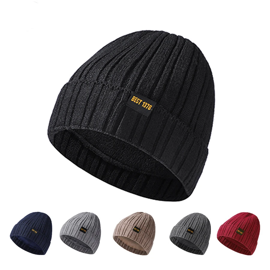 

Beanie Men Women Winter Solid Colour Outdoor Warm Padded Ear Protection Knitted Cap Casual Versatile Simple Cloth Label Head Cap