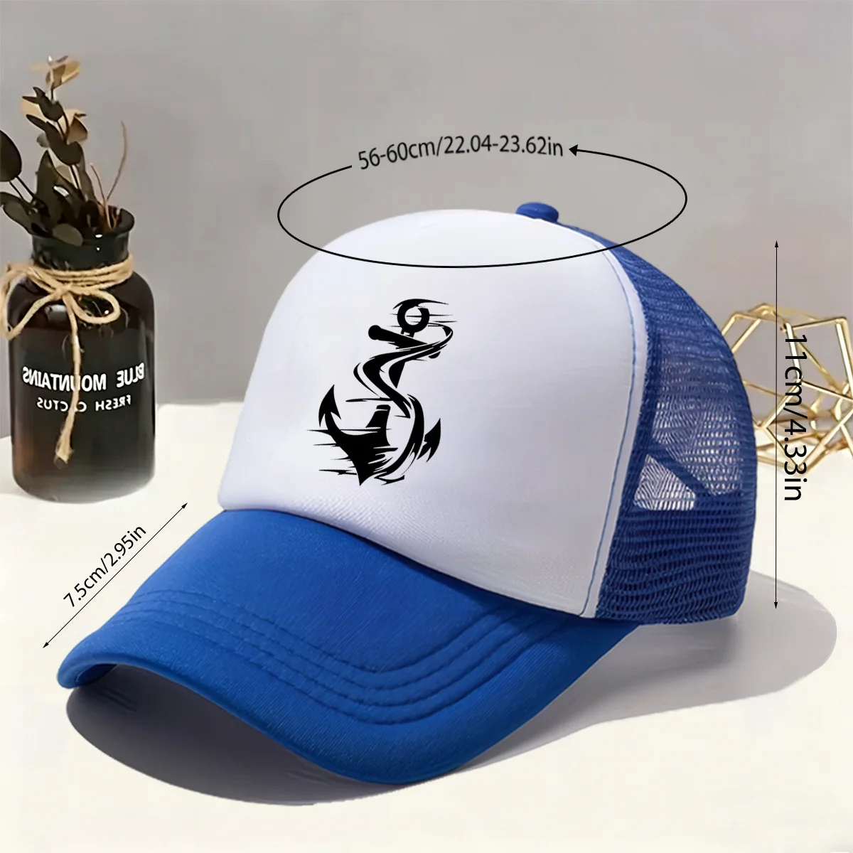 Personalized Nautical Element Anchor Print Cap, Equipped with Thoughtful Adjustable Buckle, Unisex, Mesh Material Breathable And