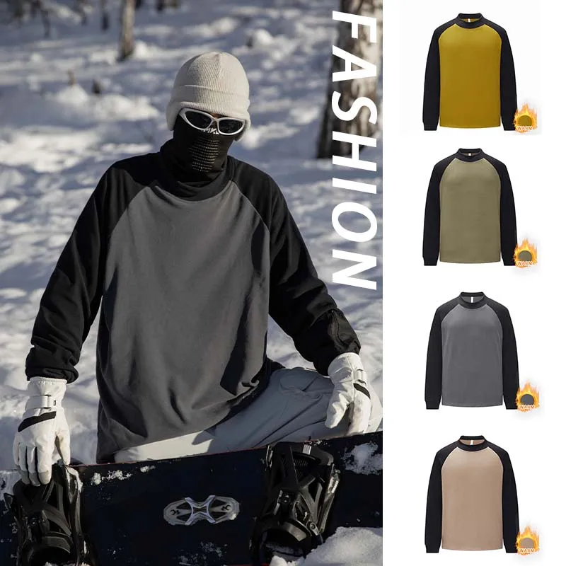 

Новинка 2024, мужские теплые лоскутные флисовые топы, уличный кемпинг, лыжный спорт, свободные теплые топы, зимняя мода, пуловер с круглым вырезом, топ