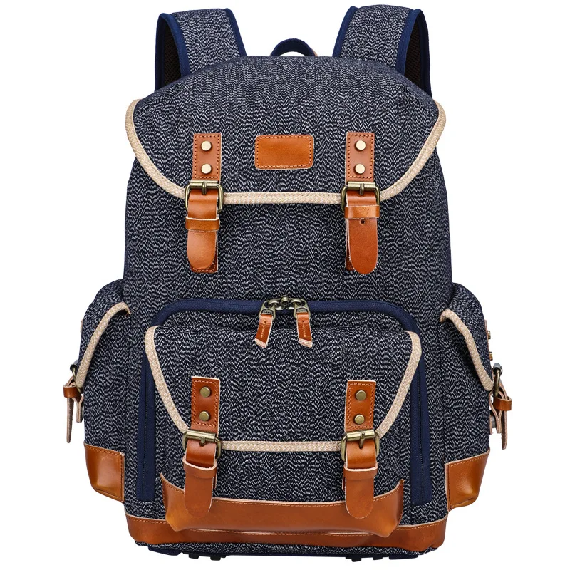 Generic Dslr Camera Backpack Vintage Waterproof Canvas Leather Camera Bag Shockproof Travel Photography Rucksack For