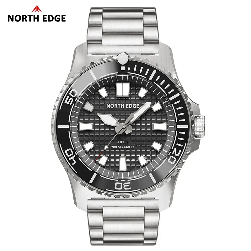 NORTH EDGE Men Solar Powered Dive Watch 200ATM Waterproof Luminous Stainless Steel Sports Quartz Wristwatch image 3