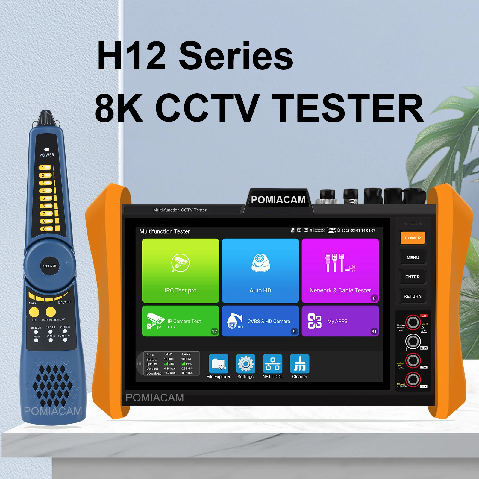 

Тестер видеонаблюдения h12clmovtader sef, 8 ''экран, 8 Мп, CVI/ TVI/AHD/SDI HDMI/VGA вход, IP-камера «Все в одном» 8K H.265, тестер с портом POE ++, модуль SFP