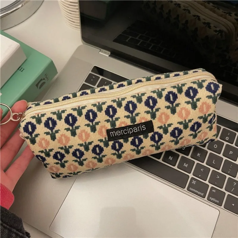 Pencil Case Korean Stationery Retro Pencil Cases Kawaii Flower Pencilcase for Girls Pencilcase for Girls Back To School