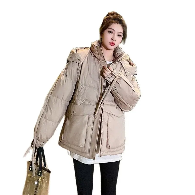 Fashion Winter coat for women 2024 New detachable Hat Down Cotton Jacket Women's Short Korean Loose Casual Bread Jacket