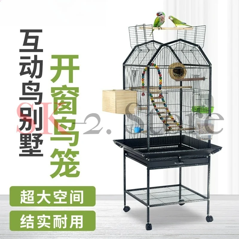 Large Outdoor Parrot Cage for Cockatiels Budgies Flight Aviary for Lovebirds Giant Bird House with Stand Iron Wire Finch Habitat