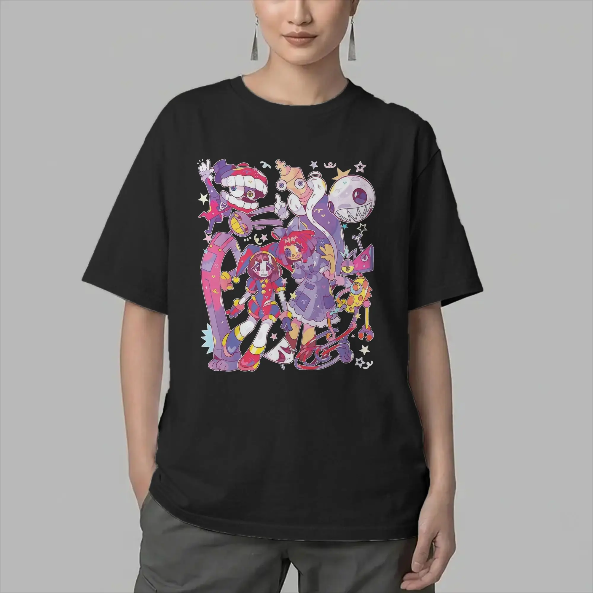Men's T-Shirts Cartoon Digitals Circus Hipster 100% Cotton Tee Shirt Short Sleeve Jax Pomni Zooble T Shirts Crew Neck Clothing
