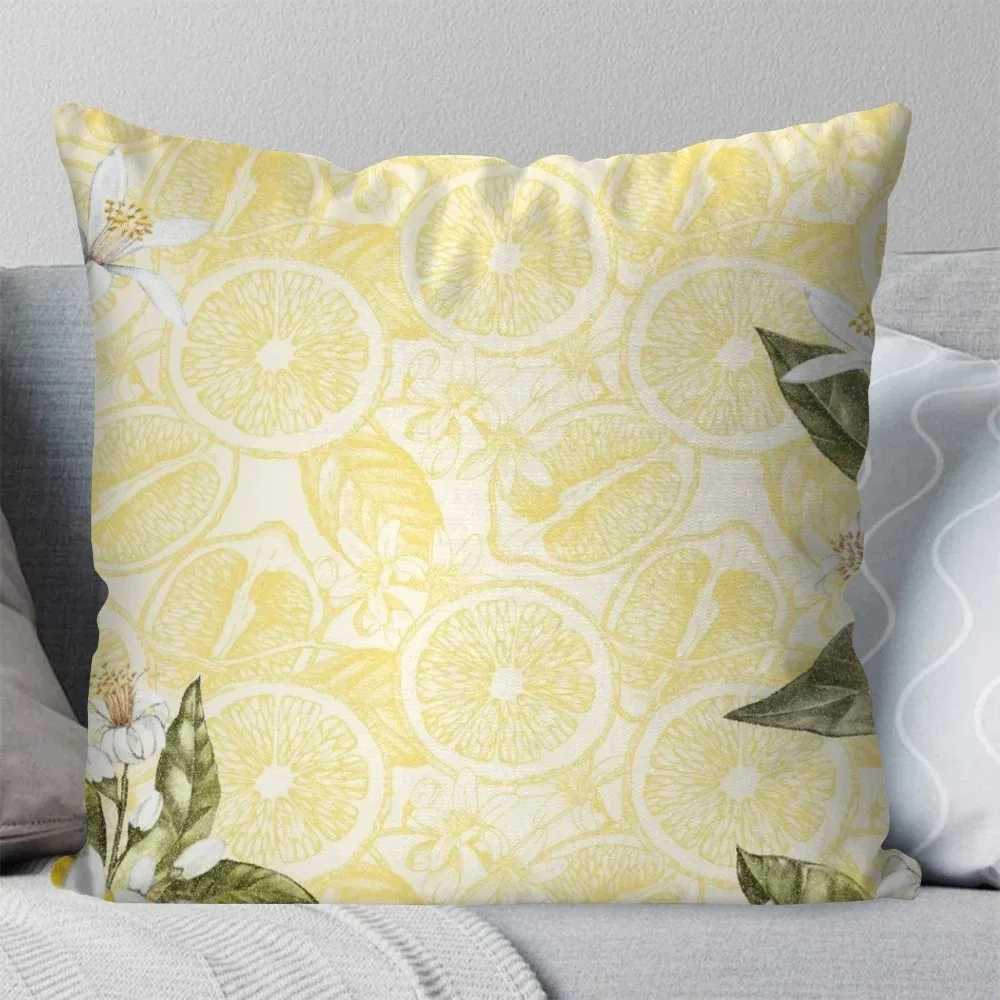 Peach Skin Citrus Slice Pillow Case 2D Flat Printed Botanical Lemon Cushion Cover For Bedroom Couch Chair Home Decoration