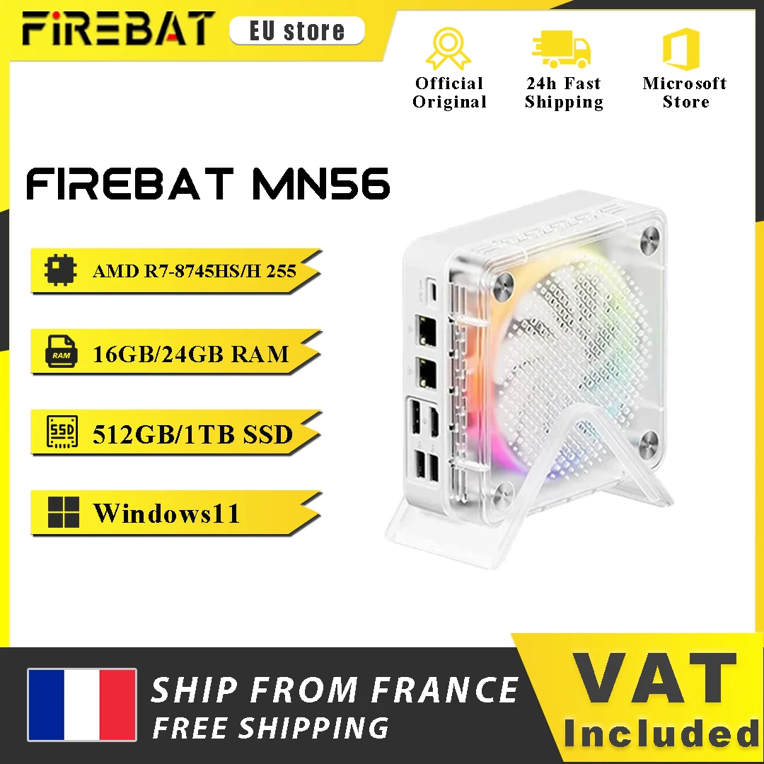 FIREBAT MN56 MINI PC AMD Ryzen 7 8745HS H255 16GB 24GB DDR5 512GB 1TB SSD Windows11 WIFI6 HDMI TYPE-C Ordinateur de bureau de jeu