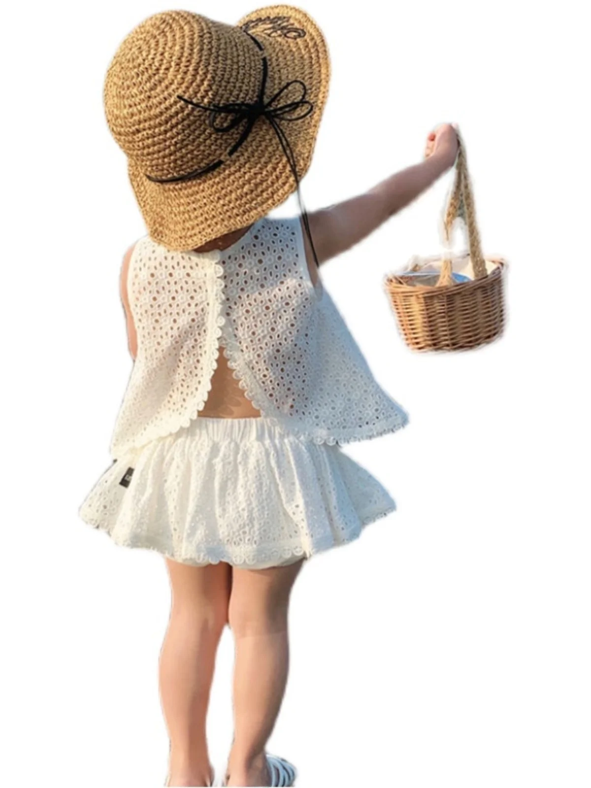 Girls Sweet Hollow out Set Summer Baby Girl Trendy Pure Color Bal Vest Two Piece Set Korean Sle Commute f Skirt