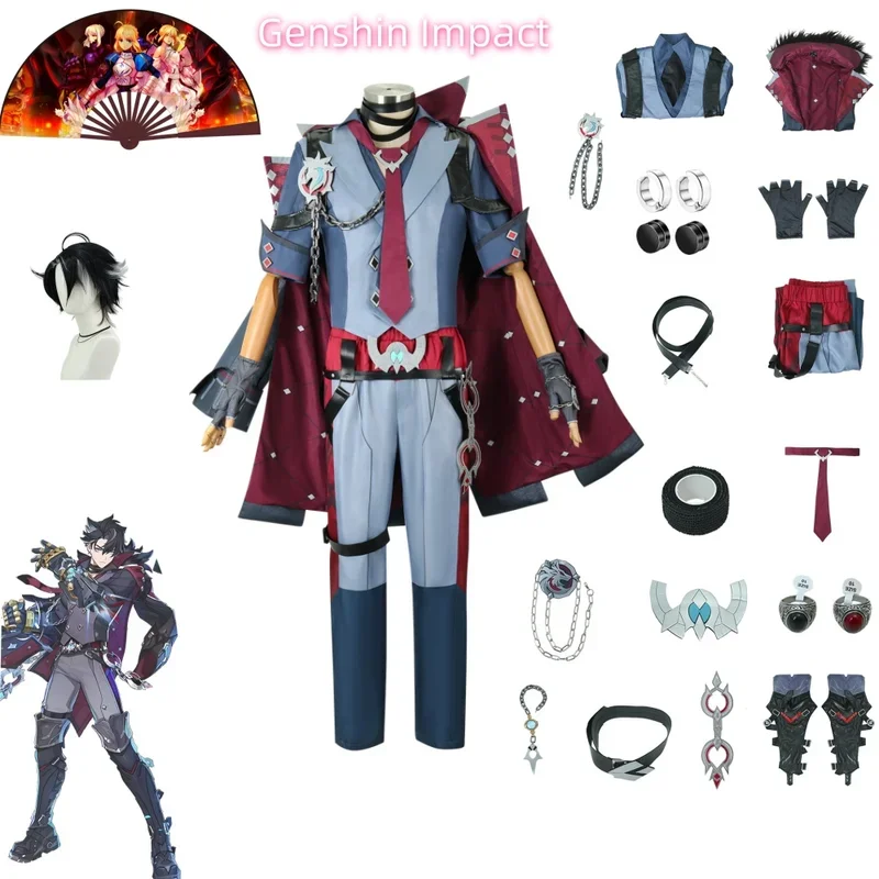 Genshin Impact Wriothesley Costume Cosplay parrucca uniforme Cosplay Anime stile cinese costumi di Halloween gioco da uomo