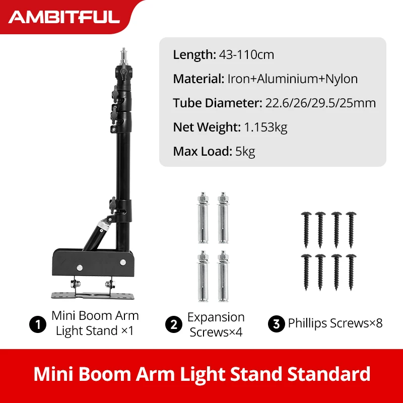 

Ambitful 110cm Photography Heavy Ring Light Wall Mount Ceiling Triangle Boom Arm Studio Strobe Lights,Softbox Support Stand