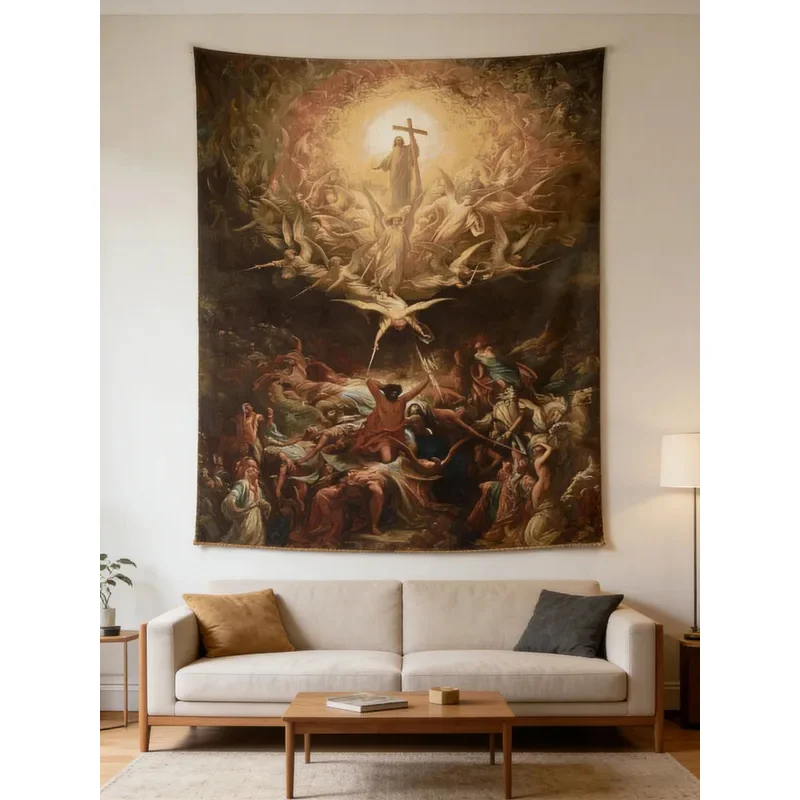 VIKAMA Religious Last Judgment Tapestry Wall Hanging Classic Art Print for Christian Bedroom Living Room Home Decor