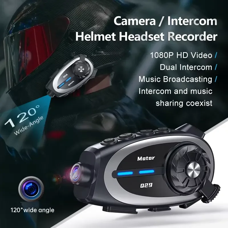 BOLRZO Q29 Helmet Camera BT Motorcycle Helmet Intercom Recorder with 1080p Camera
