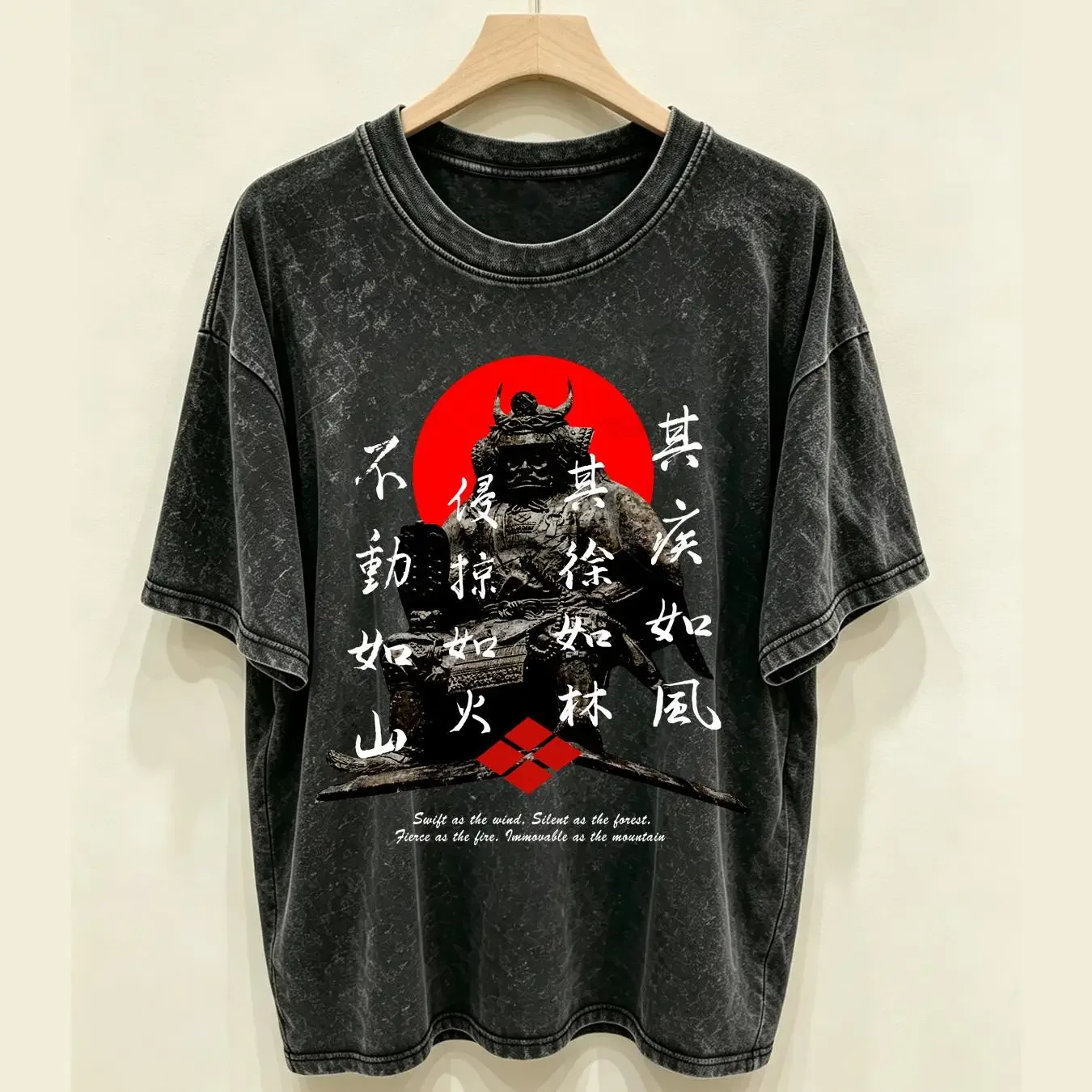 washed T Shirt Shingen Takeda Sengoku Daimyo Samurai Furinkazan vintage Washed Comfortable Unisex Breathable