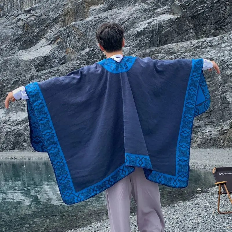 Man Poncho New Fashionable  Versatile Cape Autumn/Winter Thickened Two-In-One Warmth Retained Travel self driving tour Cloak P3