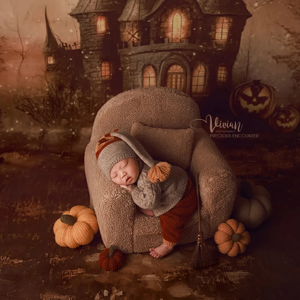 Newborn Photography Props Halloween Theme Cute Knitted Baby Costume Magic Broom Knit Pumpkin for Photo Studio Shoot Decor Props