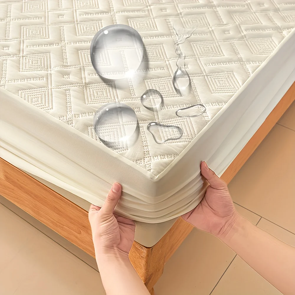 1pc Waterproof Thickened Quilted Mattress Protector Non-Slip Dustproof Mattress Cover Bed Fitted Sheet
