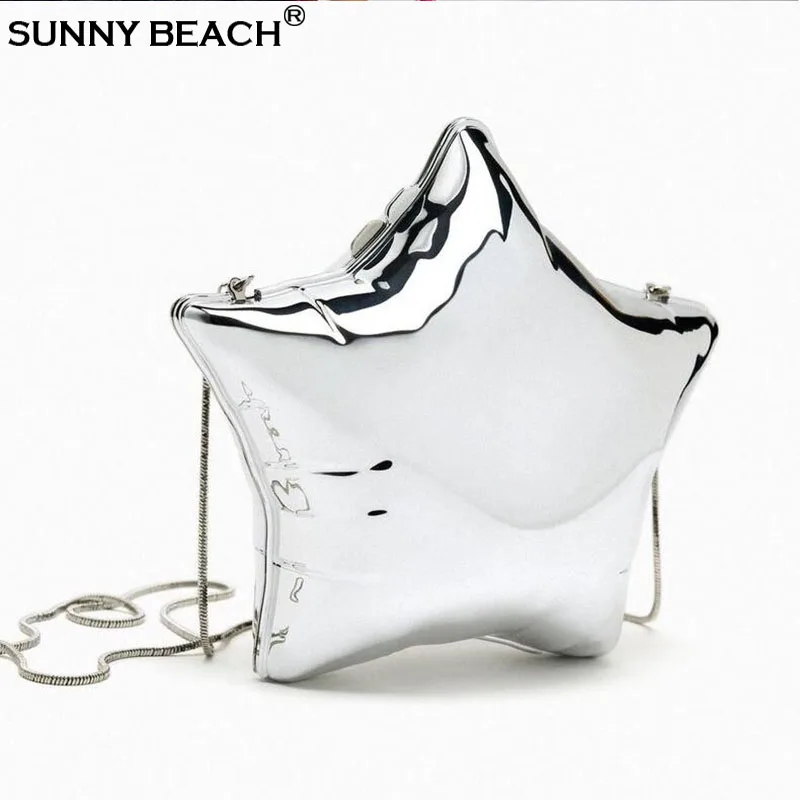 

Модный женский блестящий серебряный золотой вечерний клатч в форме звезды для выпускного вечера, вечерний дизайнерский дневной кошелек, кошелек через плечо