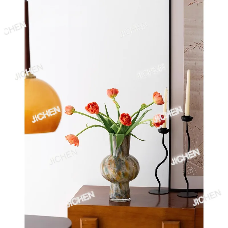 

Vase premium gray-green glass vase ornament light luxury high-end living room desktop flower arrangement flower decoration