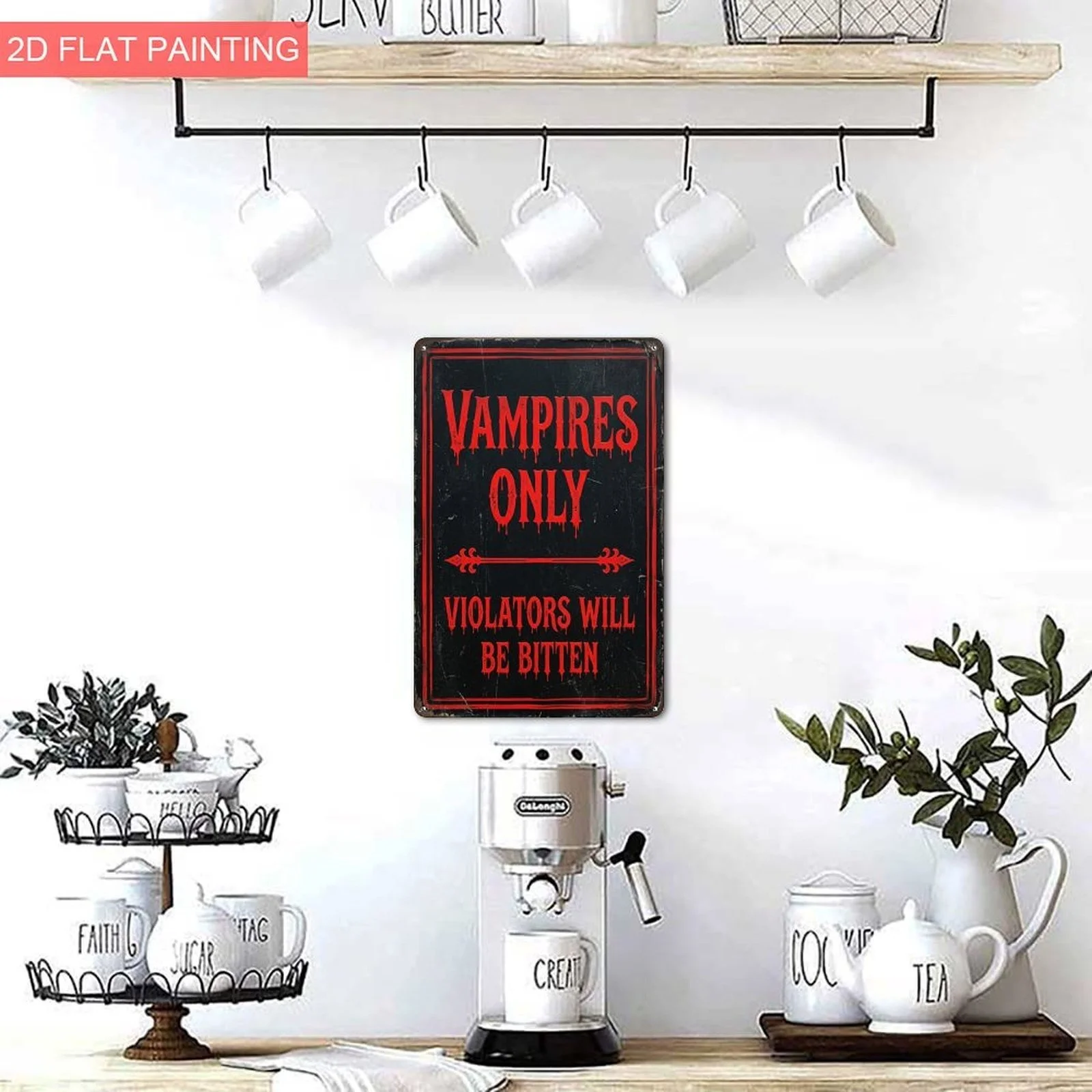 Vampires Only Gothic Aluminum Sign 8x12 Inch - 2D Flat Vampire Theme Wall Decor, Retro Warning Design, Weatherproof, Easy Instal