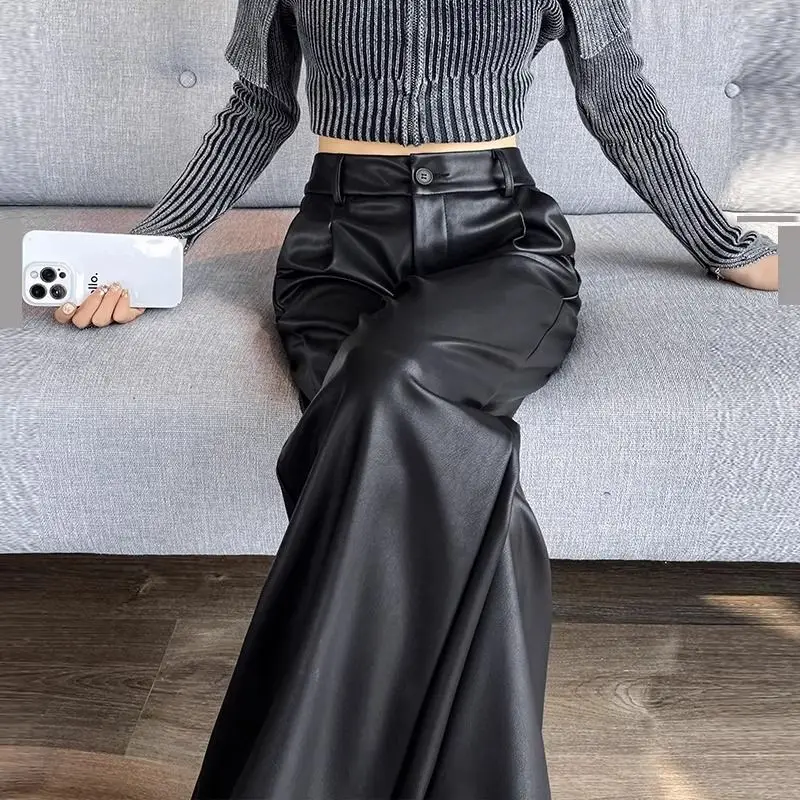 

Black All-match Pants for Women New Autumn American High-end Sense High-waisted Loose Straight Wide-leg Pants for Tall People