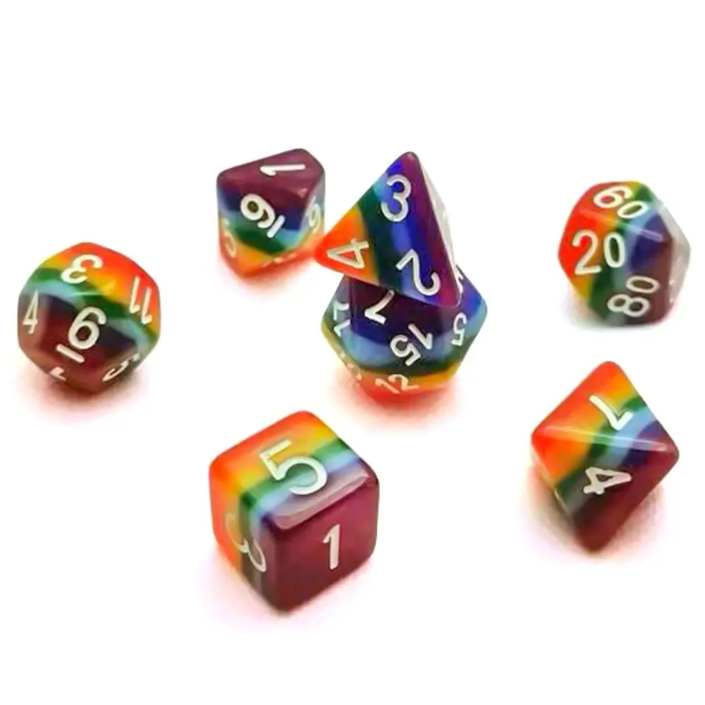 7Pcs/Set Polyhedral Rainbow Dice Set Game Dice For TRPG DND Accessories Polyhedral Dice For Board Card Game Math Games