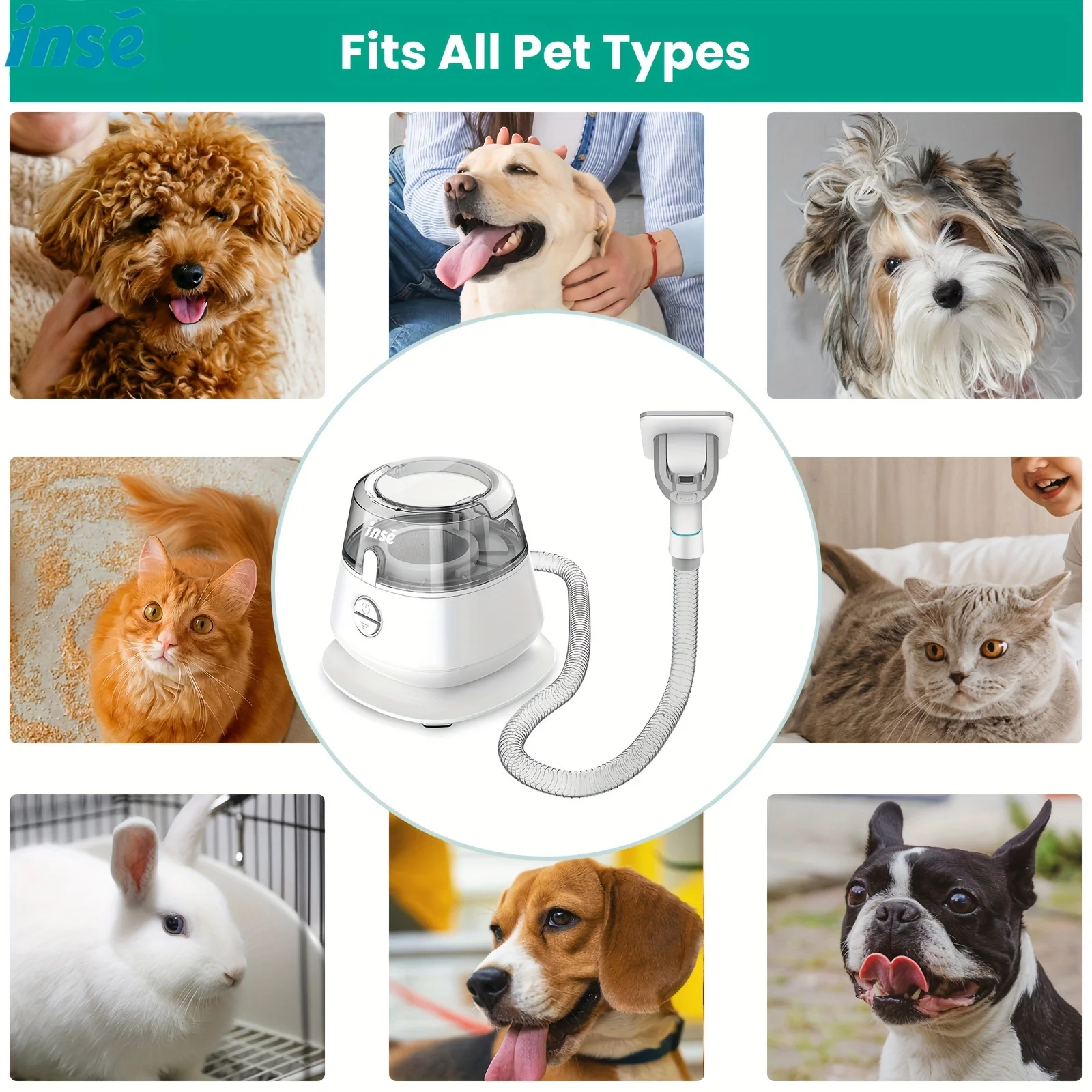 INSE P20 Pet Grooming ชุด 5-in-1 เครื่องมือ Low Noise Dog Hair เครื่องดูดฝุ่น 17KPa ดูดที่มีประสิทธิภาพสําหรับได้อย่างง่ายดายสัตว์เลี้ยงกําจัดขน