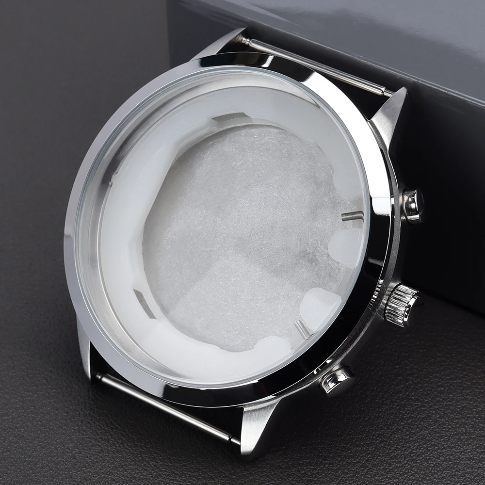 

46.8mm Silver Watch Case Brushed Polished Case Stainless Steel for VD53 Quartz Movement watch sports accessories Parts 41mm Dial