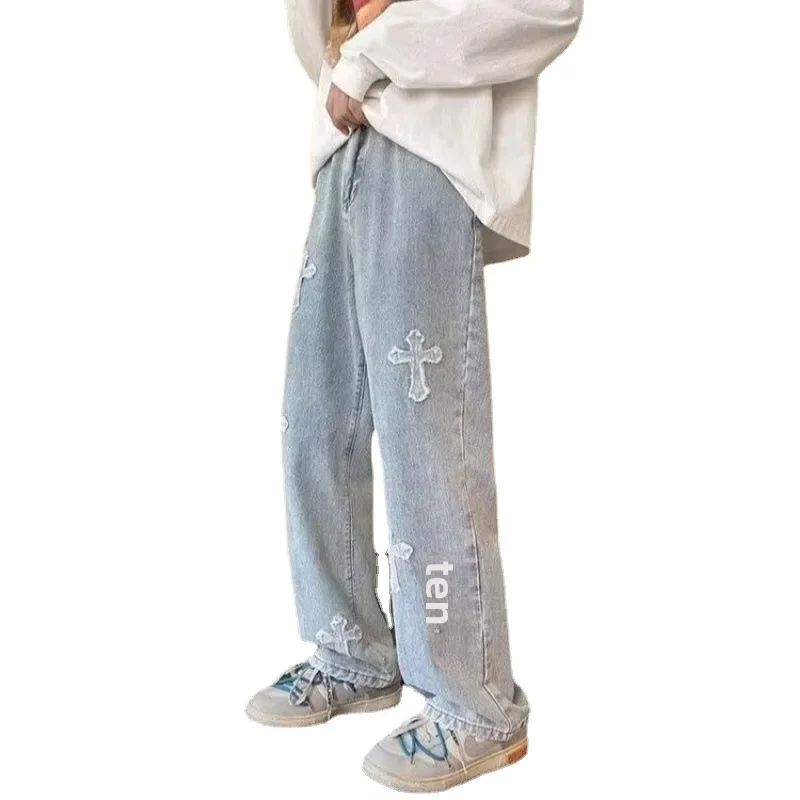 جينز رجالي عتيق على الطراز الأمريكي كروس بودي للغسيل المتعثرة للخريف والشتاء بنطلون عالي الشارع عصري مستقيم الساق