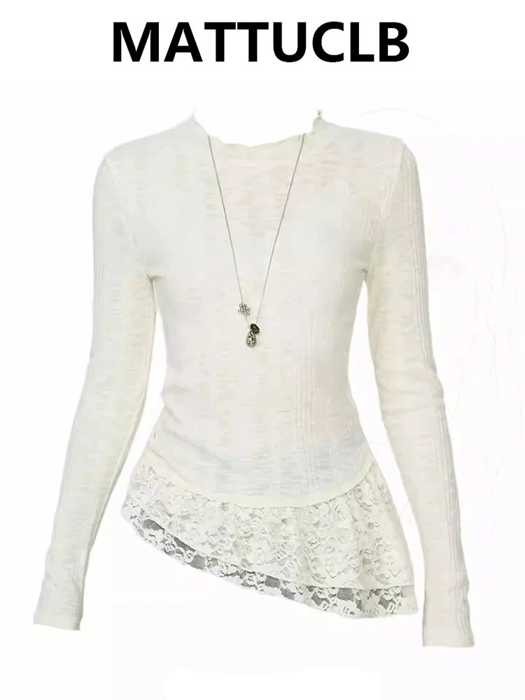 

Women's Ballet Core Top Lace Y2k Shoujo Long Sleeve Design T-Shirts Korean Fashion Tees 2000s High Street Tide Mori Girl Cute