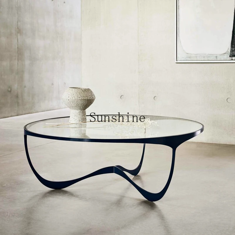 

Nordic simple fiberglass coffee table serpentine round table villa light luxury metal coffee table