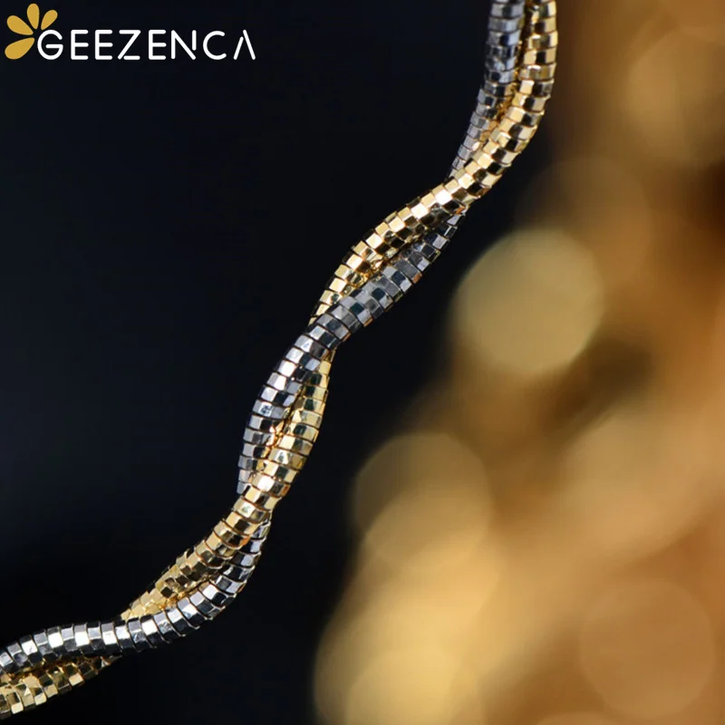 GEEZENCA Real 925 Silver Double-thread Woven Choker Necklaces For Women Trendy Snake Chain Wave Necklace Italian Jewelry Gift