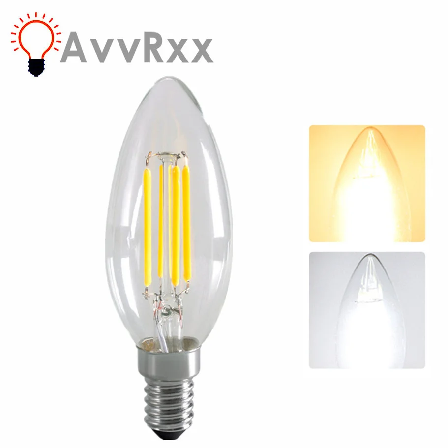 

LED Filament Bulb E14 2W/4W/6wW AC220V Glass Shell 360 Degree C35 Edison Retro Candle Light Warm/Cold White Saving Bulb