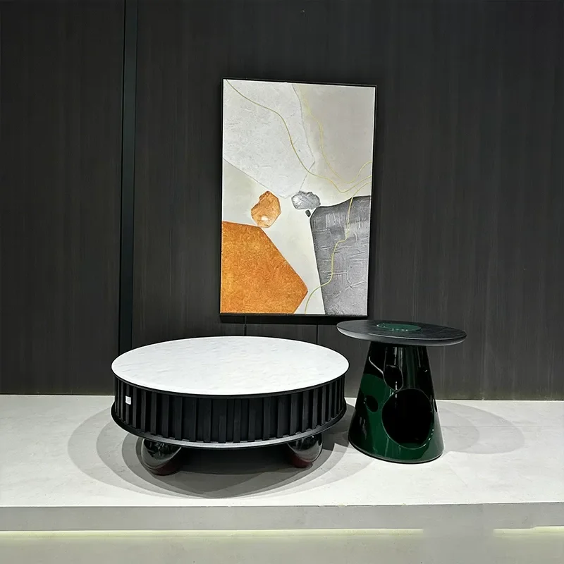 Luxury Marble Stone Coffee Table High End Living Room Furniture Small Apartment Movable Side Table Modern Home Decor