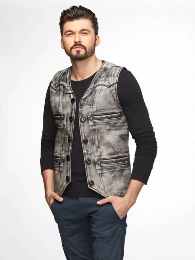 

Retro Grey Four Seasons Leather Vest Men Vintage Style Plus Size 5XL Genuine Natural Cowhide Short Single Breasted Vest