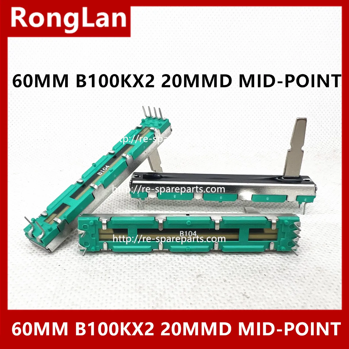 

Taiwan 6cm 60MM Sliding Potentiometer B100K B100KX2 Dual Coupling 20MM with mid-point Tuner Volume Sliding Pusher--10pcs/lot